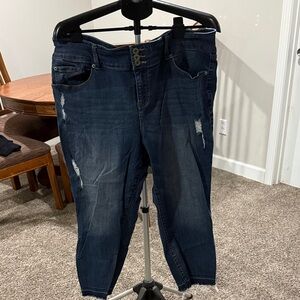Torrid Dark Blue Distressed Ankle Jeans